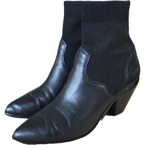 Frye Lila Black Leather Short Sock Boots Pointed Toe Southwest Cuban Heel 7 EUC